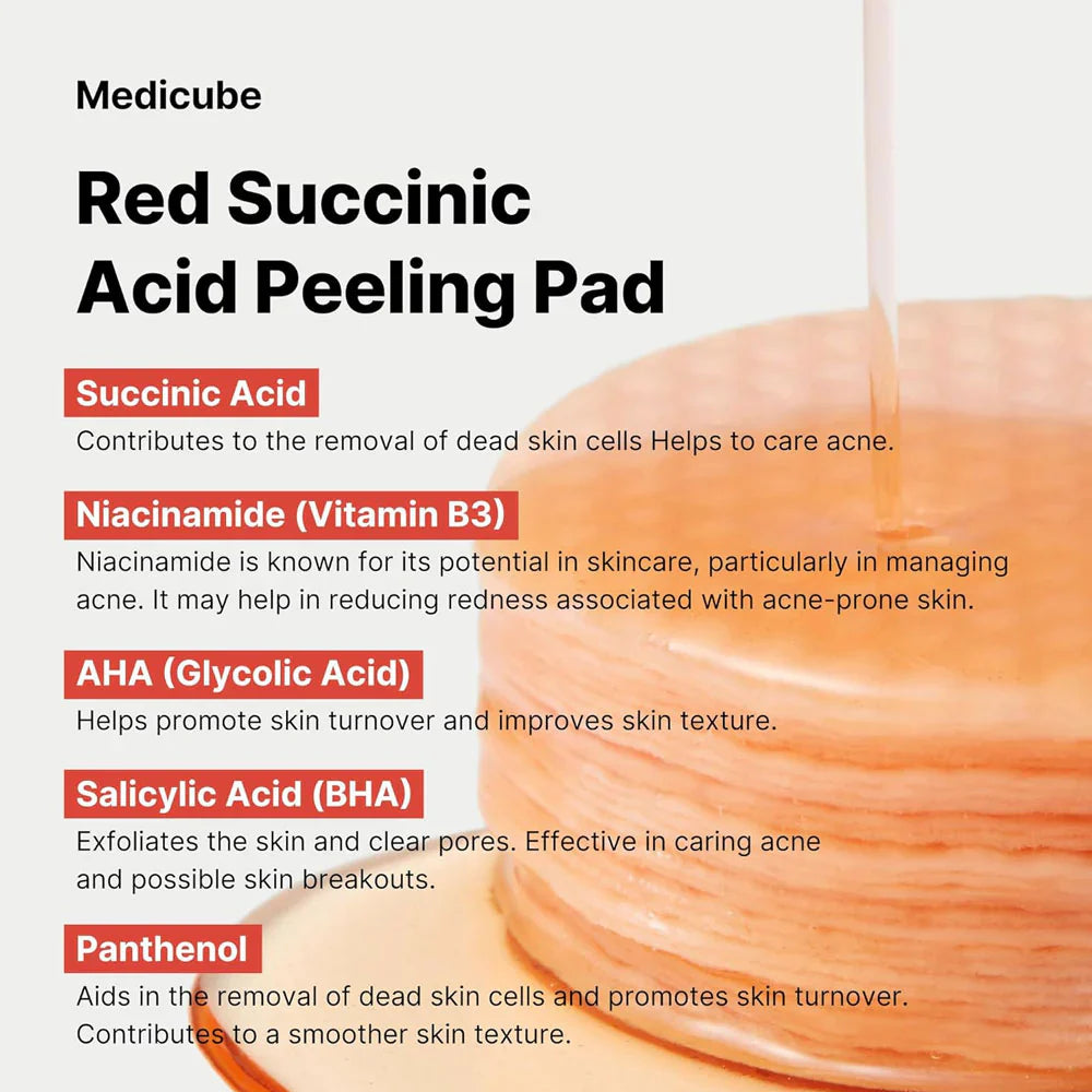 Medicube -  Red Succinic Acid Panthenol Facial Peeling Pads  -  70 Pads